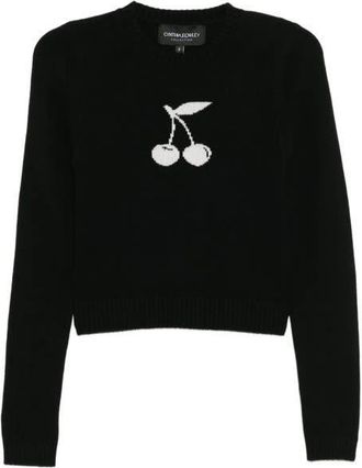 Cynthia Rowley Intarsia Cropped Sweater in Black at Nordstrom, Size X-Small