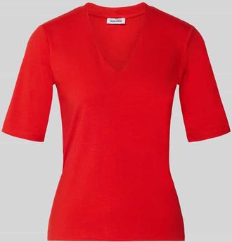 More & More More & More Regular Fit T-Shirt mit V-Ausschnitt in Rot, Gr&ouml;&szlig;e 34
