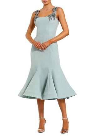 Mac Duggal Sleeveless Midi Dress With Floral Embellishments in Seafoam at Nordstrom, Size 10