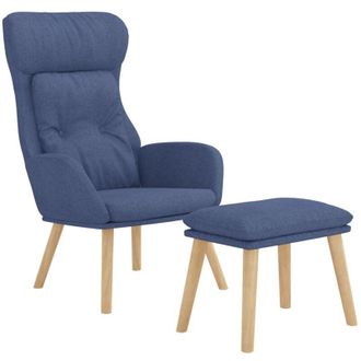 vidaXL Sill&oacute;n De Relax Con Taburete Tela Azul Vidaxl