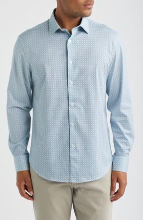 Bugatchi James OoohCotton Geo Print Button-Up Shirt in Teal at Nordstrom, Size Xxx-Large