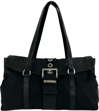 Prada Black Nylon Leather Shoulder Bag Tote Bag (Pre-Owned)