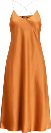 Lauren Ralph Lauren Abito midi con scollo a V - Arancione