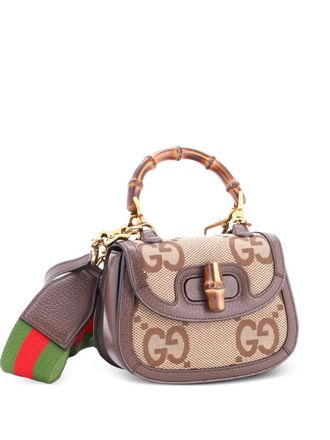 Gucci Bamboo 1947 Top Handle Bag Jumbo GG Canvas Mini crossbody bag - women - Canvas - One Size - Brown