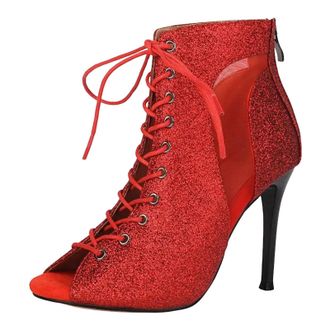 Generic Womens Sexy Ankle Boots Peep Toe High Stiletto Heel With Front Lace Up And Zipper Mixed Color Party Dress Booties