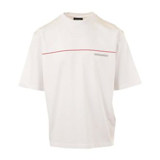 Dsquared2 T-Shirts, male, White, Size: XL Loose Fit Stripe Print Cotton Jersey T-Shirt