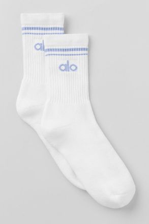 Alo | Half-Crew Throwback Socks in White/Winter Frost, Size: Large
