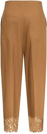 Maison Common Embroidered Cotton Trousers With Belt in Tobacco at Nordstrom, Size 38