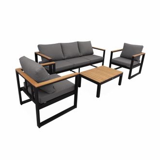 Sweeek Conjunto de muebles de jard&iacute;n en madera y aluminio, 5 plazas, negro