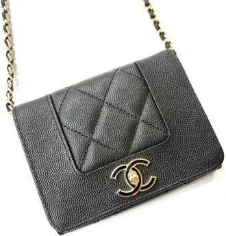 Chanel Black Canvas Chain/Shoulder Wallet (Pre-Owned)