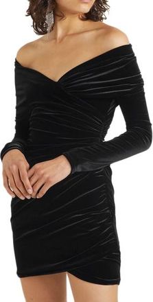 Alexandre Vauthier Off-the-shoulder ruched velvet mini dress Size S
