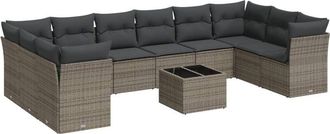 vidaXL Set De Sof&aacute;s De Jard&iacute;n 11 Pzas Y Cojines Rat&aacute;n Sint&eacute;tico Gris Vidaxl