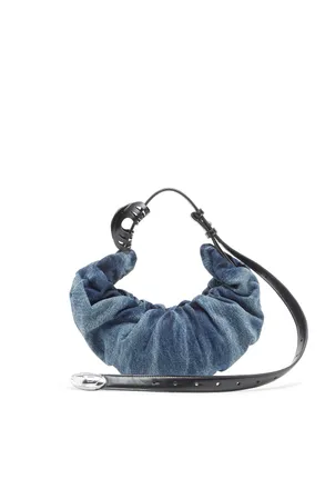 Diesel Grab-D-Small scrunched hobo bag in treated denim - Shoulder Bags - Woman - Blue