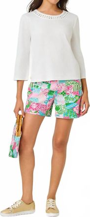 Lilly Pulitzer Clairmont 3/4 Sleeve Lace Trimmed Knit Top In White