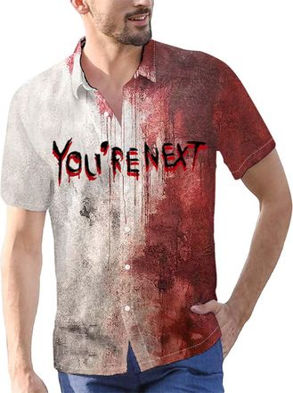Generic Halloween Shirts for Men Im Ok Bloody Print Costumes Funky Horror Blood Shirt Tops Short Sleeve Button Down T-Shirts Disfraces para Halloween Hombre(R