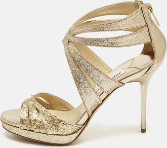 Jimmy Choo London Gold Glitter And Leather Strappy Sandals