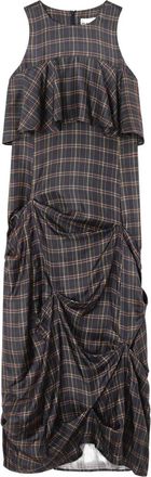 Ganni ruffled checked midi dress - women - Silk - 40 - Grey