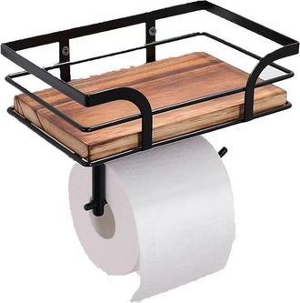 OEM Portarrollos De Papel Higi&eacute;nico Con Estante Y Dispensador De Toallitas H&uacute;medas - Soporte De Madera - Soporte Para Rollo De Papel Con Orificios Preperf