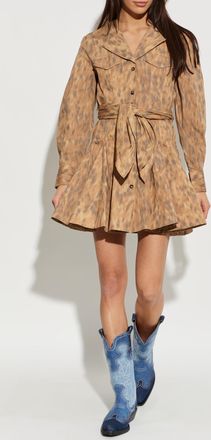 Ganni Dress With A Waist Belt, Womens, Brown