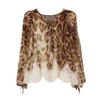 Ermanno Scervino Blouses, female, Brown, Size: 2XS Animal-Print Blouse