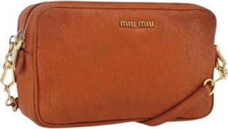 Miu Miu Pre-owned Leather Crossbody Tas - Dames - Vintage Schoudertas - Oranje - ONE Size - Leer - Vintage