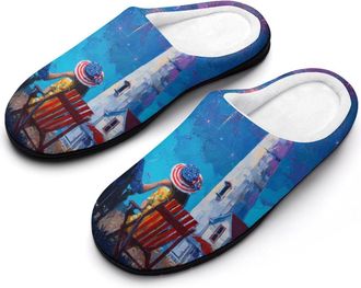 Generic Lighthouse U.S. Mens Cozy Cotton Slippers with Memory Foam Lightweight Anti-skid House Shoes for Indoor Outdoor