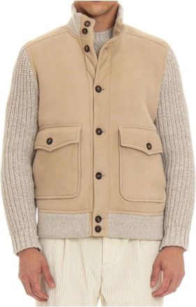 Eleventy Beige Gebreide Kraag Jas met Knopen - Heren - Winterjassen - Beige - XL - Jassen