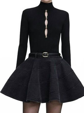 Self Portrait Keyhole Knit Top In Black