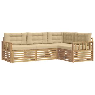 vidaXL Conjunto De Sof&aacute;s De Exterior Con Coj&iacute;n 5 Pcs Y Beige Poli&eacute;ster Vidaxl