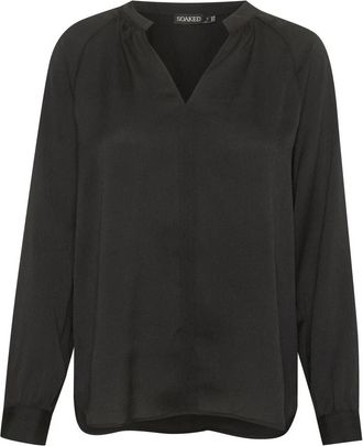 Soaked In Luxury Zwarte blouse met lange mouwen en V-hals - Dames - Blouses - Zwart - XL - Overhemden