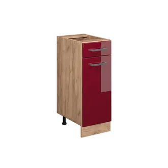 Vicco Mueble Bajo De Cocina R-line, Rojo Burdeos Alto Brillo, 30 Cm Sin Encimera, Vicco