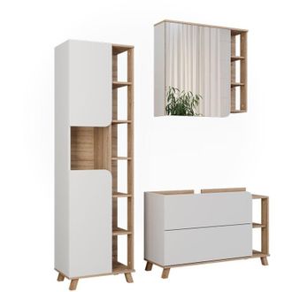 Vicco Set di mobili da bagno Karen, Sonoma/Bianco, 3 parti