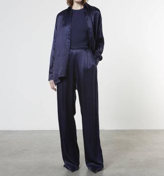 Enza Costa Satin Shirt In Dark Navy