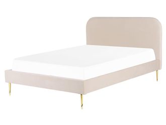 Beliani Cama matrimonial de tejido beige 160x200