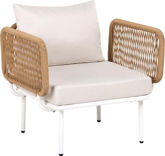 Beliani Sill&oacute;n Moderno De Metal Y Rat&aacute;n Sint&eacute;tico Tapizado De Tela Jard&iacute;n Terraza Beige Claro Baucina