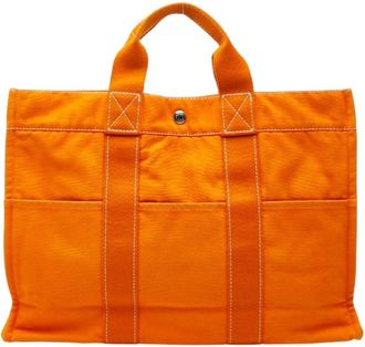 Herm&egrave;s Deauville Orange Canvas Tote Bag (Pre-Owned)