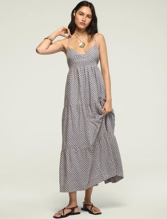 Lucky Brand Womens Printed Ruched Waist Maxi