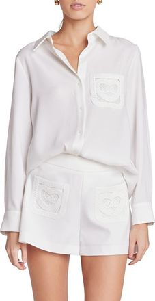endless rose Net Pocket Button-Up Shirt in Off White at Nordstrom, Size X-Small