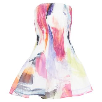 Aje AJE Celestial white multicolor abstract paint print pleated mini dress UK4 XXS