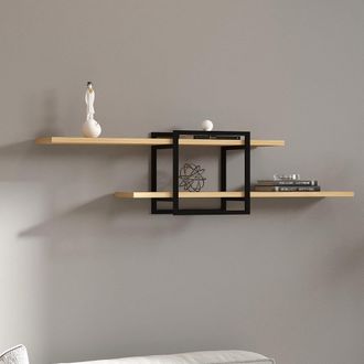Dmora Estante Olivadi, 2 Estantes, Estructura Negra, Tono Roble Claro, 120x18x30h Cm Marr&oacute;n Roble Claro
