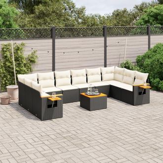 vidaXL Set De Sof&aacute;s De Jard&iacute;n 11 Pzas Y Cojines Rat&aacute;n Sint&eacute;tico Negro Vidaxl