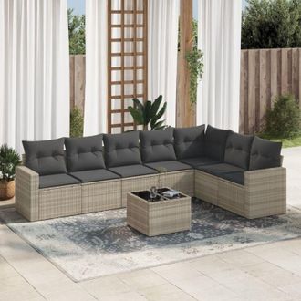 vidaXL Vidaxl - Set De Sof&aacute;s De Jard&iacute;n 8 Pzas Y Cojines Rat&aacute;n Sint&eacute;tico Gris