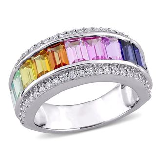 Amour 3 7/8 CT TGW Multi-color Created Sapphire Eternity Ring In Sterling Silver