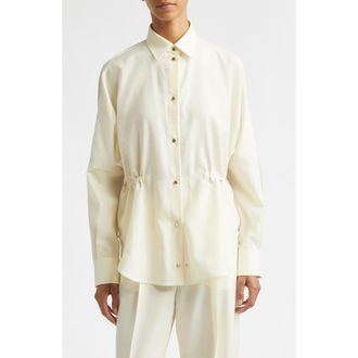 Moncler Mixed Media Snap-Up Shirt in White at Nordstrom, Size 12 Us