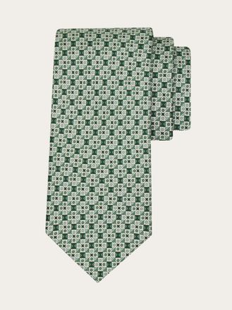 Ferragamo Men Gancini square print silk tie Green
