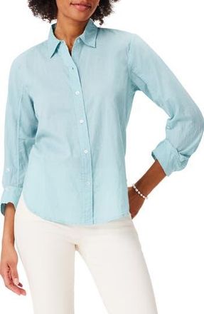 Nic+Zoe Girlfriend Crinkle Cotton Button-Up Shirt in River at Nordstrom Rack, Size X-Large