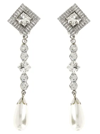 Alessandra Rich Crystal and Pearl Drop Earrings - Silver