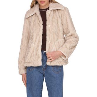 Avec Les Filles High Pile Fleece Jacket in Sand Cable at Nordstrom Rack, Size Small