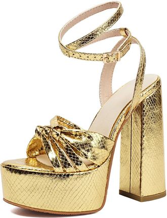 Generic Womens High Heeled Wedding Dress Shoes Open Toe Slingback Bridal Pumps Cross Ankle Strap Evening Party Prom Sandals,Gold,4.5 UK