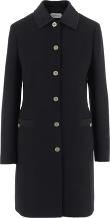 Versace Black Single-Breasted Quilted Collar Wool Coat
